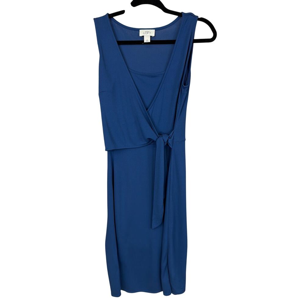 Loft Blue Sleeveless Faux Wrap Faux Tie Midi Dress Size 2